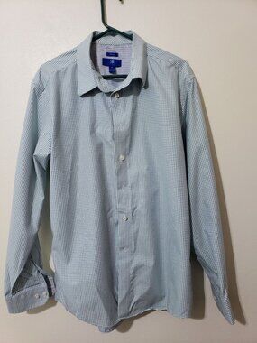 Egara blue, green and white plaid, casual button down long sleeve shirt, size XL